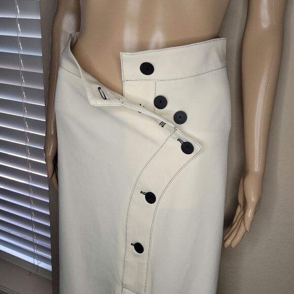 Pashmina Women's Long ivory Skirt  Buttons A-LIne Career Maxi Workwear - Picture 3 of 16